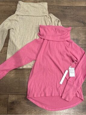 Lot Of 2 - Caslon Nordstrom Women's Ribbed Cowl Turtleneck Sweaters Size Small